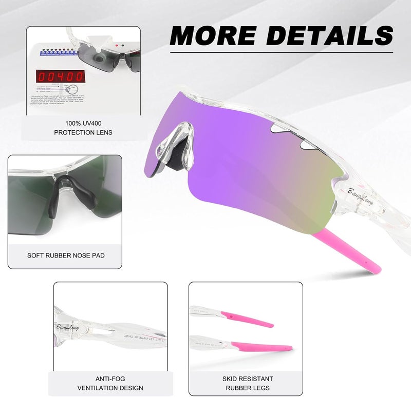 BangLong Polarized Sports Sunglasses Cycling Sun Glasses for Men Women with 5 Interchangeable Lenes for Running Baseball Golf - Image 5